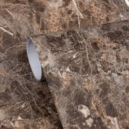 Sticker Hub 41 cm Brown Marble Gloss PVC Peel And Stick, Self Adhesive Vinyl wrap sheet Roll Sticker Size (16 in X 48 in) Self Adhesive Sticker