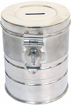 generation bass Stainless Steel Coin Box | Money Bank Container |Round Shape Steel Piggy Bank, Silver Coin Bank