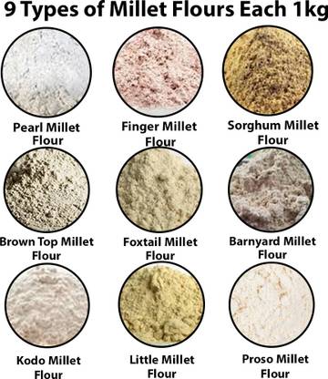 Lippia 9Types of millets each 1kg, Pearl Millet Flour, Finger Millet Flour, Sorghum Millet Flour, Brown Top Millet Flour, Foxtail Millet Flour, Barnyard Millet Flour, Kodo Millet Flour, Little Millet Flour, Proso Millet Flour.