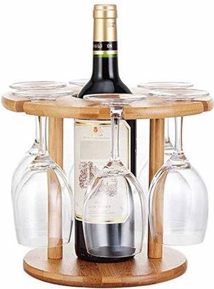 Hogar Wine Glass Drying Rack and Bottle Holder, Wooden Wine Storage Glasses Hook Stand Organizer Tray with a Free Wooden Corkscrew Opener Wooden Glass Holder