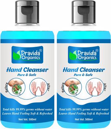 Dravida Organics Anti-Bacterial Alcohol Based  / Hand Cleanser Pack of 2 Hand Sanitizer Bottle
