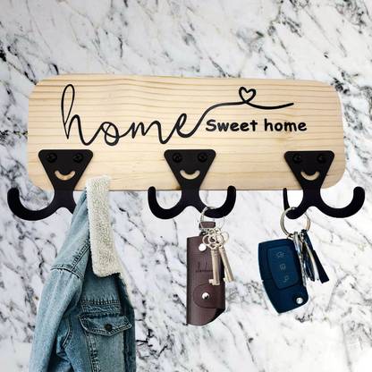 DOCOSS Strong Self Adhesive Wooden Key Stand Sticker Key Holder For Wall Stylish Natural California Pine Key Hanger For Wall / Wood Key Hanging for Home Wood, Steel Key Holder