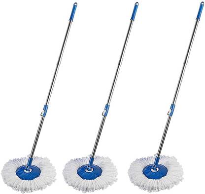 HALSEY Broom Handle Stick with Microfiber Head Mop Refill Steel Pole for 360°pack of 03 Mop Head and Rod