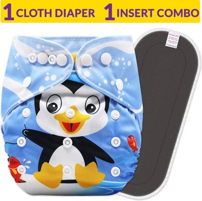 Bembika Cloth Diapers for Babies,Washable Reusable Cloth Diaper ll Sizes Adjustable with 5 Layer Bamboo Charcoal Insert (Penguin)