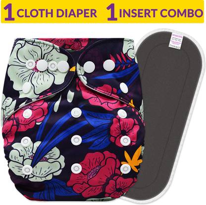Bembika Cloth Diapers for Babies , Washable , Reusable, Sizes Adjustable with 5 Layer Bamboo Charcoal Insert (Floral)