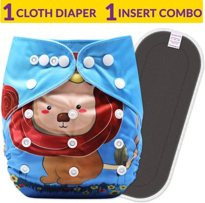 Bembika Cloth Diapers for Babies,Washable Reusable Cloth Diaper ll Sizes Adjustable with 5 Layer Bamboo Charcoal Insert (Baby Lion)