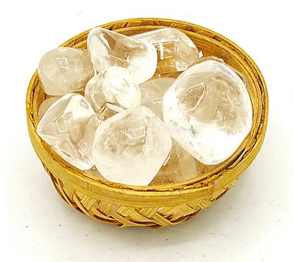Plus Value Natural Crystal Quartz Pebbles Tumbled in Basket 200gm Regular Asymmetrical Crystal Pebbles