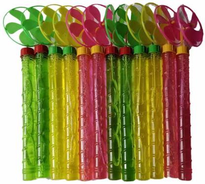 LOYAL INDIA CORPORATION Bubble Stick with Ring Windmill Fan Toy 15cm Small Multicolor Pack of 6 Sticks Toy Bubble Maker