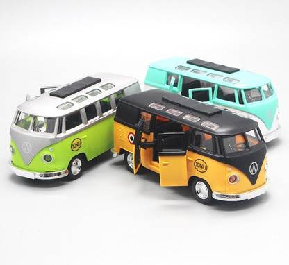 HALO NATION VW 1962 Volkswagen T1 Samba Bus 1:32 Diecast Metal Model Car Camper Van Toy - Mini Samba Bus Diecast Metal Model Car Camper Vacation Road Trip Van Toy Tourist Wagon Tourist Bus School Bus Metal School Bus Toy Die cast Bus - SET OF 3