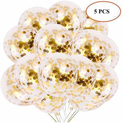 KEISER Printed Gold Confetti Balloons, 12 Inch Latex Party Balloons with Golden Paper Confetti Dots for Wedding Engagement Party Decorations - 5 Pcs Balloon (Gold, Pack of 5) Balloon