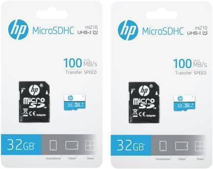 HP Combo Pack of two Memory Cards- 32GB U1 32 GB MicroSDHC Class 10 100 MB/s  Memory Card Compatible with Gaming Console, Camera, Tablet, Mobile, Computer