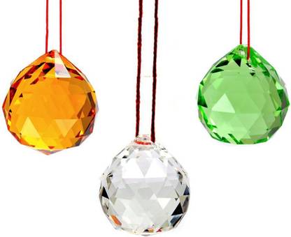 Subh Store Fengshui Hanging Crystal Ball 40mm Sphere Prism Faceted Sun Catcher Combo of 3 Decorative Showpiece  -  5 cm