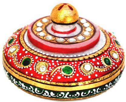 Handicrafts Paradise Marble Amazing Look Sindoor Dani With Meena Work Decorative Showpiece  -  5 cm