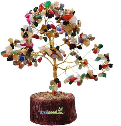 Real Seed Feng Shui Natural Crystal Quartz Gem Tree For Wealth, Fortune, Love and Relationships (150 Gems) Decorative Showpiece  -  20 cm