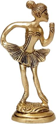 Purpledip Brass Statue Ballet Dancing Girl: Ballerina In Dance Pose Decorative Showpiece  -  10.16 cm