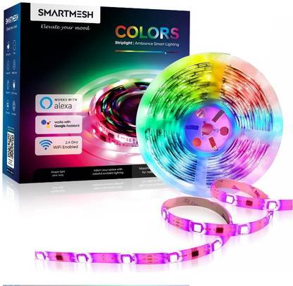 SmartMesh SMSLRGB05M WiFi RGB Smart LED Striplight Kit, 16 Million Colours LED Strip Light for Home Decoration, IP65 Waterproof, 5 m, 300 LED Work with Alexa and Google Assistant Light Strip