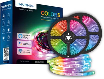 SmartMesh SMSLRGB10M WiFi RGB Smart LED Striplight Kit, 16 Million Colours LED Strip Light for Home Decoration, IP65 Waterproof, 10 m, 600 LED Work with Alexa and Google Assistant Light Strip