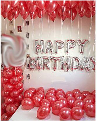 Bash N Splash Solid Red Silver Happy Birthday Party Decoration Pack (Pack of 43) Balloon