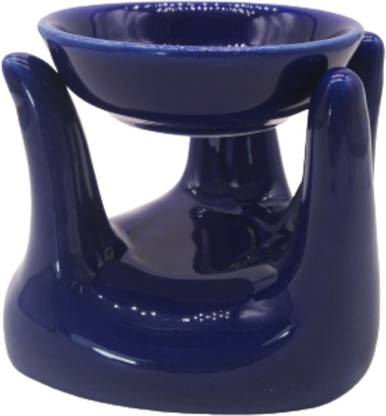 INDIA MEETS INDIA Ceramic Hand Shaped Essential Oil Burner Diffuser Tea Light Holder Decorative Diya (Blue) Ceramic 1 - Cup Tealight Holder