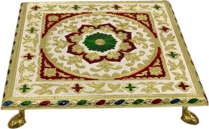 NAVRANG Bajoth Chowki for Puja, Wooden Bajot for Puja, Chaurang, Patla Wooden Pooja Wooden All Purpose Chowki