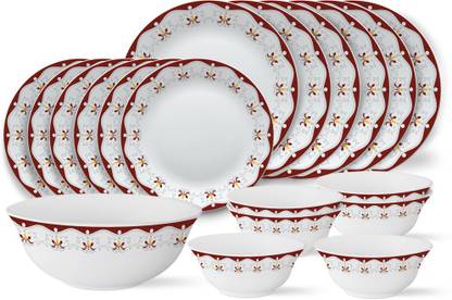 Larah by Borosil Pack of 19 Opalware Royal Brown Dinner Set