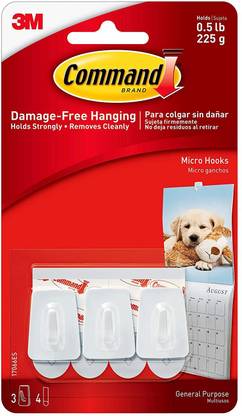 3M 17066 MICRO HOOKS STRONGLY HOLD UPTO 225g PACK OF 3 (WHITE) Hook 3