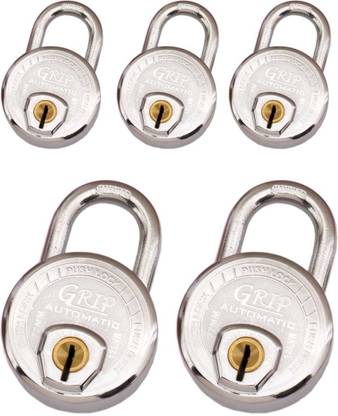 Grep -Grip Round 77 MM 12 Levers Double Locking Padlock Pack of (2+3=5).(Silver) Padlock