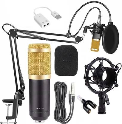 Corslet BM800 Condenser Microphone for Voice Recording Microphone for Singing, Gamic Mic for Pc with NB-35 Mic Stand and Pop Filter 3.5mm Audio Jack & Sound Card Mic Set for Singing, Studio Recording Live Streaming Recording Podcast Broadcasting Microphone Kit