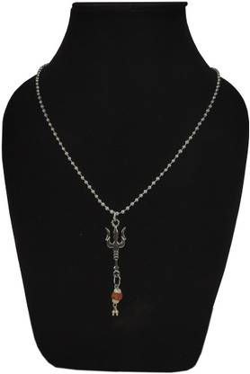 Uniqon Unisex Metal Fancy & Stylish Brown Beads Rudraksha Solid Oxidize Silver Plated Lord Shiva Trishul Mahadev Mahakal Bolenath Locket Pendant Necklace With Chain Religious Spiritual Jewellery Set Silver Metal Pendant Set