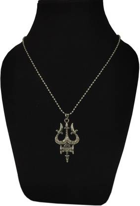 Uniqon Unisex Metal Fancy And Stylish Solid Oxidize Silver Plated Mahadev Mahakal Bolenath Lord Shiva Trishul With Damru Locket Pendant Necklace With Chain Religious Spiritual Jewellery Set Silver Metal Pendant Set