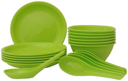 Incrizma 18 Pcs Square Dinner Set Lime Green (1151LG) Plate, Bowl, Spoon Serving Set