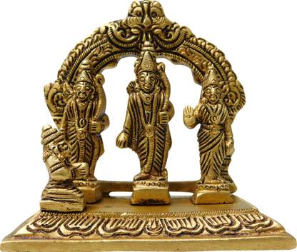 vinayakmoorti Brass Lord Ram Darbar Murti | Rama Sita Lakshman Hanuman Statue | Ram Parivar Murti for Home Temple | Small Size 4 Inch Approx Decorative Showpiece  -  9 cm
