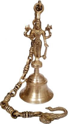 Purpledip Brass Hanging Bell Lord Vishnu: Antique Design Heavy Temple Bell with Deep Sound Brass Decorative Bell