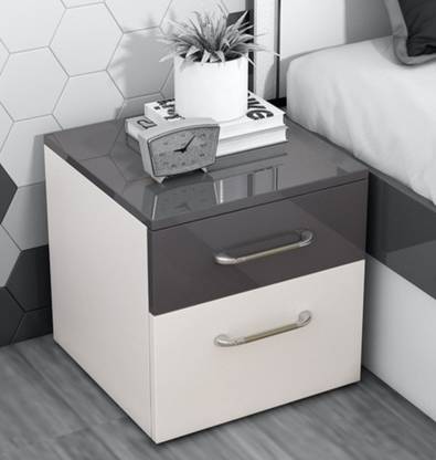 Unique Creation Handicrafts Wooden Solid Wood Bed Side Table in White & Grey Color(2 Drawers) Solid Wood Bedside Table