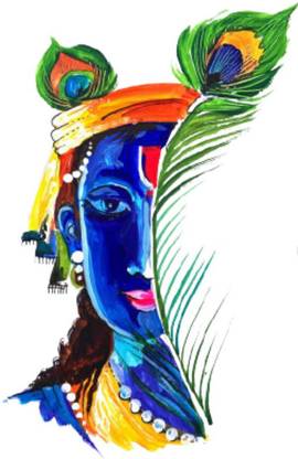 Sahaj Décor 38 cm Half Krishna Face With Feather Magnetic Sticker