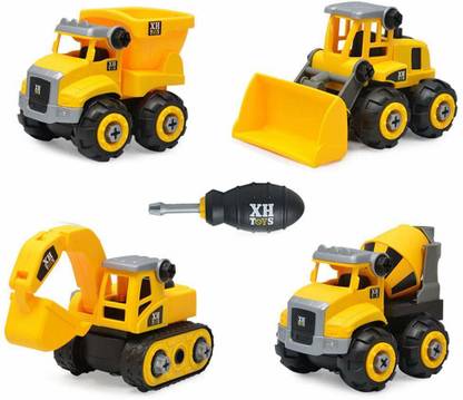MON N MOL Mini Engineering Construction Vehicles Set,4 Pcs DIY Assembly Excavators Bulldozer Dump Truck Toy Construction Take Apart Trucks