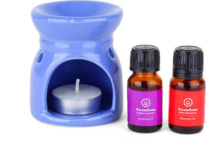 Asian Aura Ceramic Aroma T-Light Diffuser with 2 10 ML Aroma Oil and 1 Tea Light Candle Diffuser Set Ov-9
