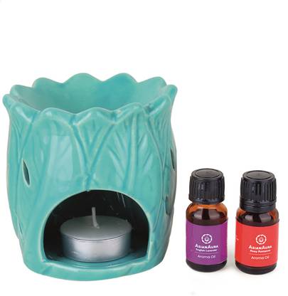 Asian Aura Ceramic Aroma T-Light Diffuser with 2 10 ML Aroma Oil and 1 Tea Light Candle Diffuser Set Ov-35