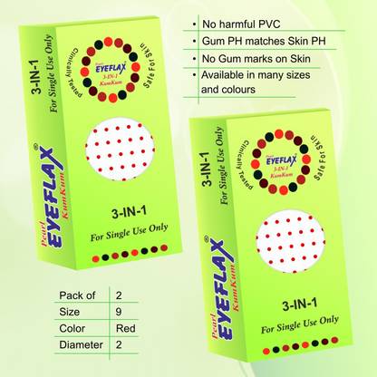 PEARL EYEFLAX Kumkum Red Round Bindi Pack of 2 ( Diameter 2 mm) Face Red Bindis