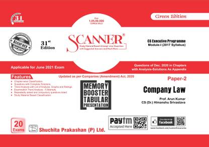 Scanner CS Executive Programme Module-I (2017 Syllabus) Paper-2 Company Law (Edition : 31st) (Applicable for June 2021)