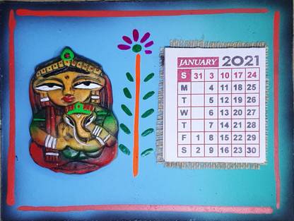 Earth Angels Terracotta Hand Made Jamini Table Calendar with Stand and 12 Month Calendar Sheet 2021 Table Calendar