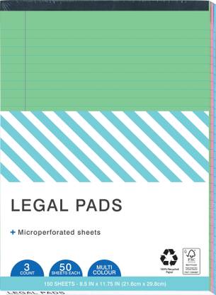 NAVNEET Multi Colored Legal Pad 8.5x11.75 Regular Writing Pad Single Rule 50 Pages