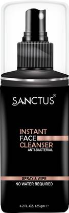 SANCTUS Instant Face Cleanser - Waterless  (New Anti-Bacterial Formula) - Just Spray and Wipe for Cleaner, Smoother, Brighter, Healthy Face (125 gm) Face Wash