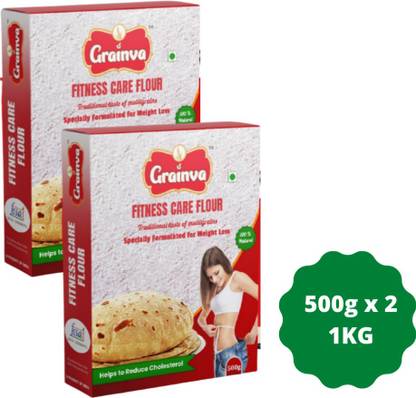 grainva Fitness Care Flour Weight Loss & Cholesterol Control Healthy Multi grains 100% Natural (1 Kg) with High Protein, High Fiber,Gluten Free,Low Carb,Low GI,Diet & Dietary Management, Diabetic Friendly Slim Atta (Pack of 2)