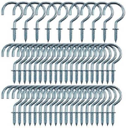 RPI SHOP 1.5 Inch Nickel Finish Steel Cup Hook Holder, Open Sheep Eye Ring Hook, DIY Self-Tapping Screw, Ceiling Hooks, Pack of 50 Pcs Hook 50