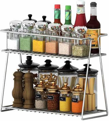 ROLLYWARE Utensil Kitchen Rack Steel Kitchen Rack 2-Tier Trolley Countertop Storage Container Organizer