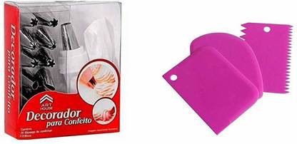 Kitchplus All In One Bakeware Cake Combo Tools Cake Baking and making Tools Combo For Cake Decoration At Home, Kitchen And Store Kitchen Tool Set Cake Tools +3 Pcs Set Scraper Dough Fondant Scraper, Icing Smoother, Baking Supplies Baking Comb + 12 Piece Piping Bag Nozzles Cake Decorating Tool Set Frosting Icing Cream Syringe Piping Bag Tips With Steel Nozzles Muffin Dessert Decorators Reusable & Washable Kitchen Tool Set Server Set Popular Combo 2 in 1 Kitchen Tool Set