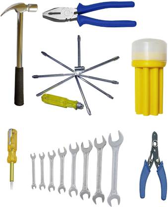 इंडिटूल्स Hand tool kit set 21pcs Claw Hammer Plier 9pc Screwdriver 8pc Chavi Electric Tester and Wire cutter set (Pack of 6) हैंड टूल किट