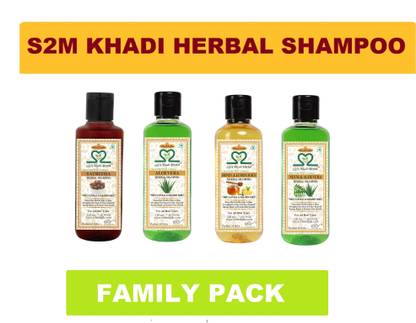 S2M KHADI HERBAL Hair Regrowth Family Pack Combo- Aloevera , Honey & Lemon Juice , Satreetha , Neem Aloevera Shampoo | Pure Ayurvedic Herbal Formula for Anti Dandruff , Anti Fungal & Hair Growth Booster | PARABEN FREE ( Pack of 4 , 210 ml Each )