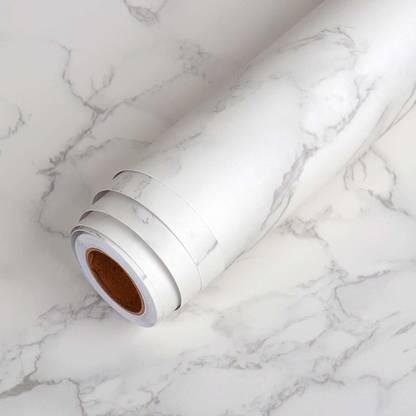 Top Trick 1000 cm Wall Stickers Marble Wallpaper Furniture Kitchen, Cabinets, Almirah, Tabletop, Plastic Table, Wooden Table, Wardrobe, Renovation PVC DIY Self Adhesive, Pearl White.( 45x 1000) Self Adhesive Sticker